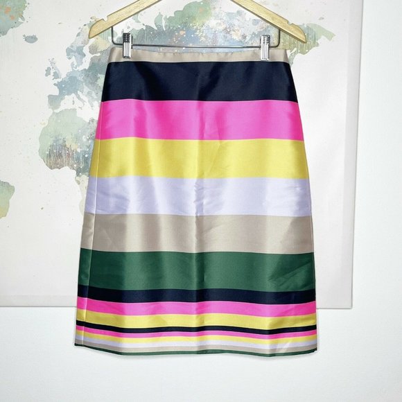 J. Crew Size 4 Skirt Pencil Pop Stripe Multicolor Pink Green Satin Women's $98 - Picture 1 of 9